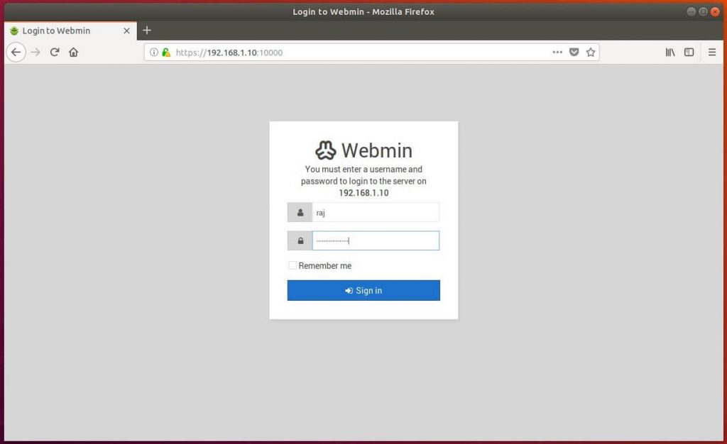 Install Webmin on Ubuntu 18.04 - Login to Webmin