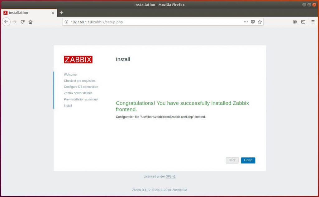 Install Zabbix Server 3.4 on Ubuntu 18.04 - Zabbix Installation Completed
