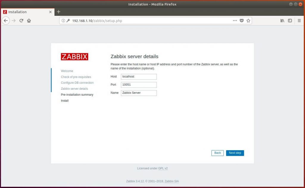 Install Zabbix Server 3.4 on Ubuntu 18.04 - Zabbix Server Details