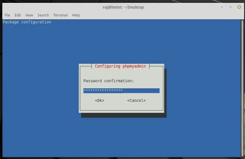 Install phpMyAdmin on Linux Mint 19 - ReEnter Password for MySQL