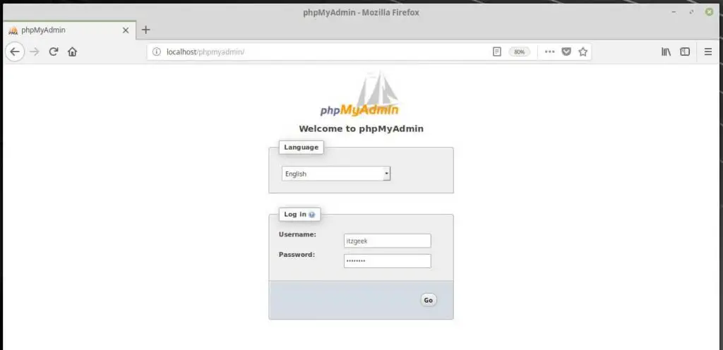 Install phpMyAdmin on Linux Mint 19 - phpMyAdmin Login Screen