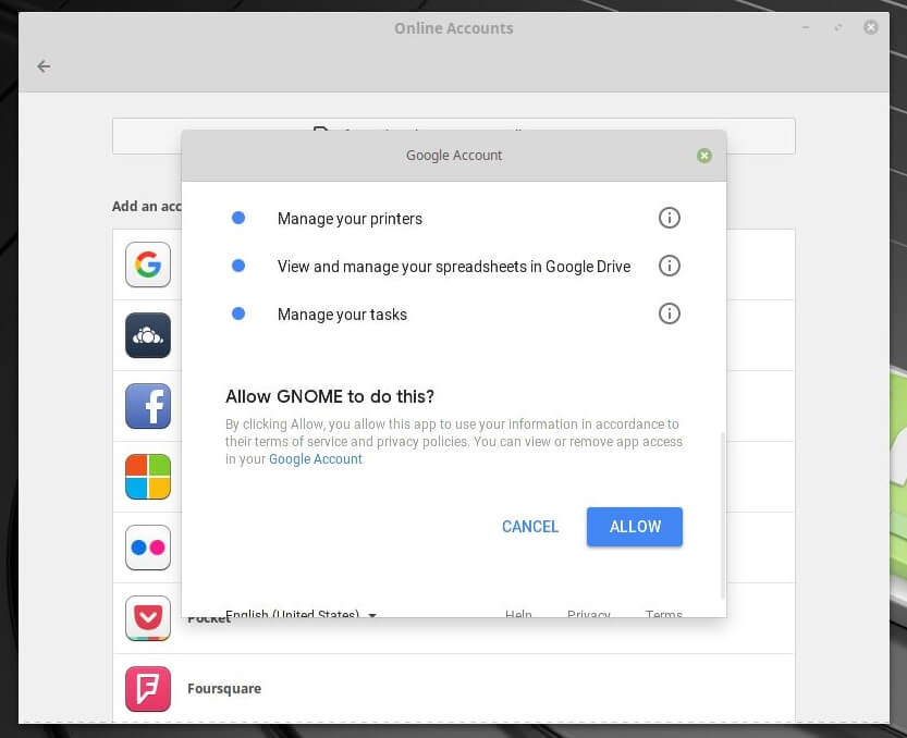 Google Drive auf Linux Mint 19 integrieren - GNOME den Zugriff erlauben
