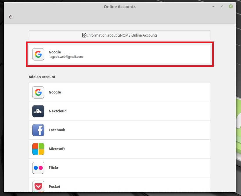 Google Drive auf Linux Mint 19 integrieren - Verbundenes Google-Konto