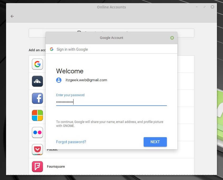 Google Drive auf Linux Mint 19 integrieren - Passwort eingeben