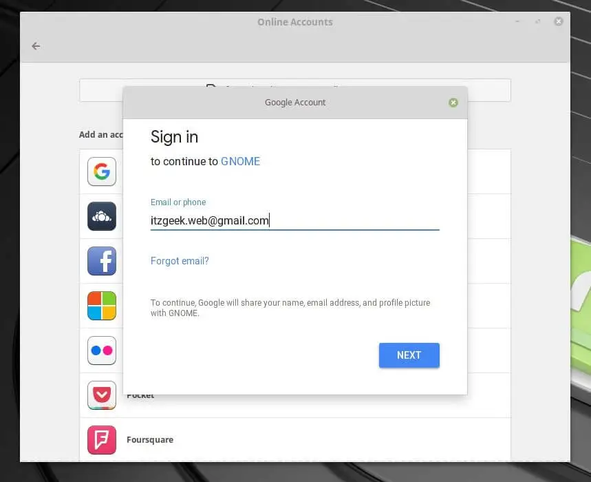 Integrate Google Drive on Linux Mint 19 - Login To Google Account