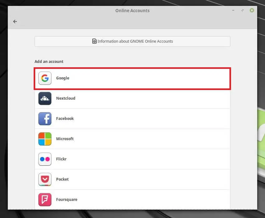 Integrate Google Drive on Linux Mint 19 - Online Accounts