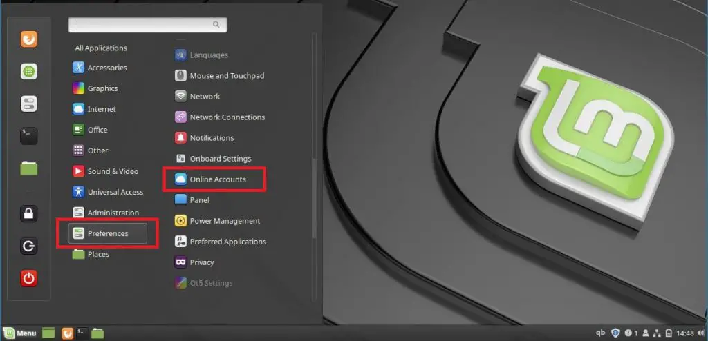 Google Drive unter Linux Mint 19 integrieren - Online-Konten über die GUI öffnen