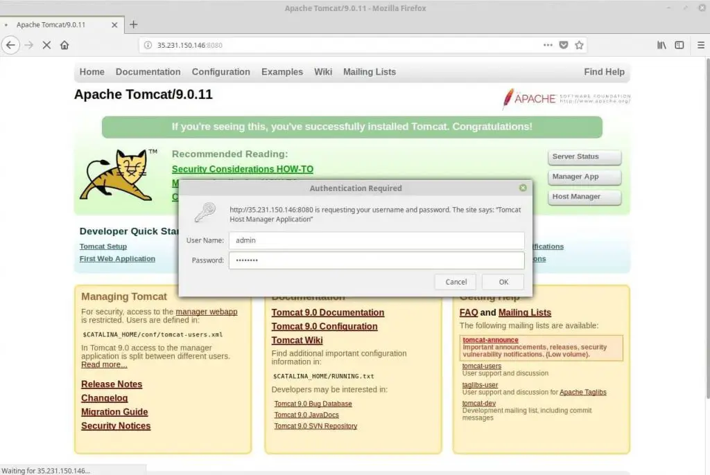 Install Apache Tomcat 9.0 on CentOS 6 - Login to Tomcat Host Manager
