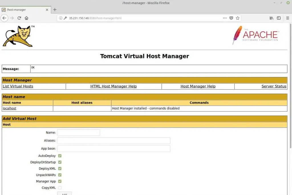 Install Apache Tomcat 9.0 on CentOS 6 - Tomcat Virtual Host Manager