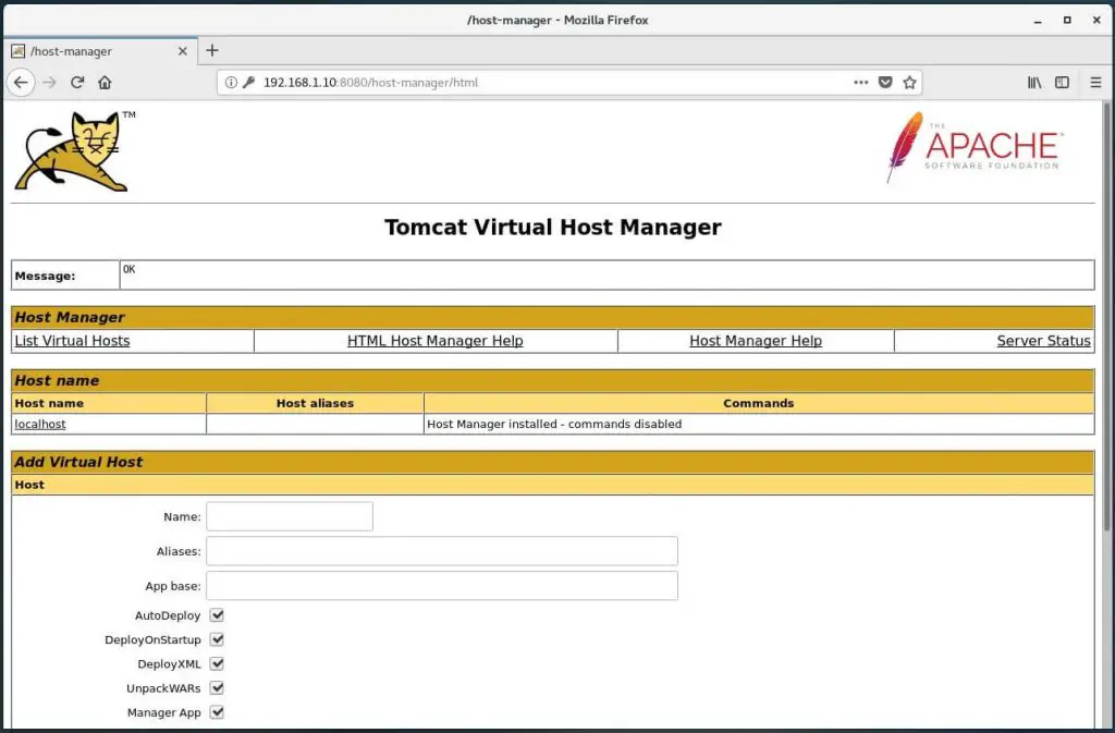 Install Apache Tomcat 9.0 on CentOS 7 - Tomcat Virtual Host Manager