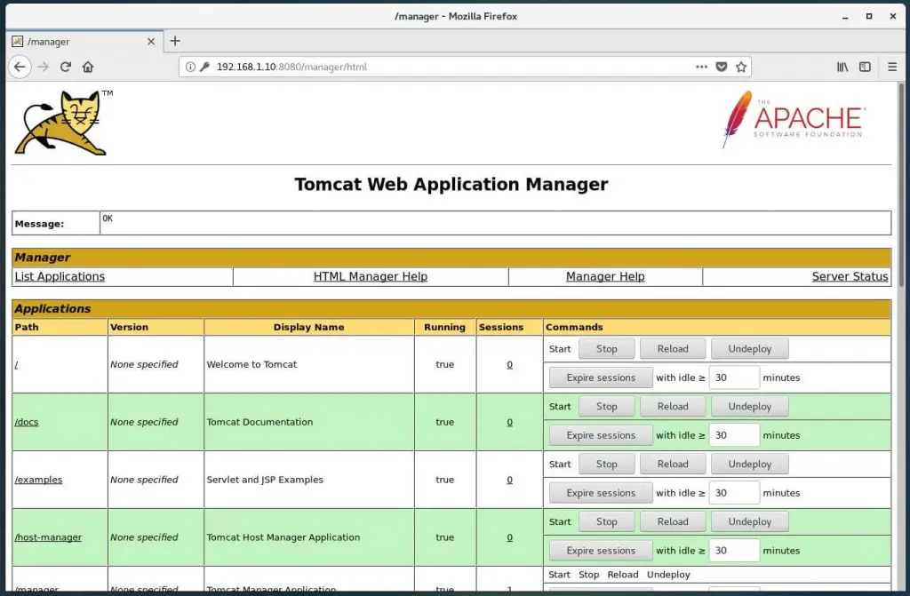 Install Apache Tomcat 9.0 on CentOS 7 - Tomcat Web Application Manager