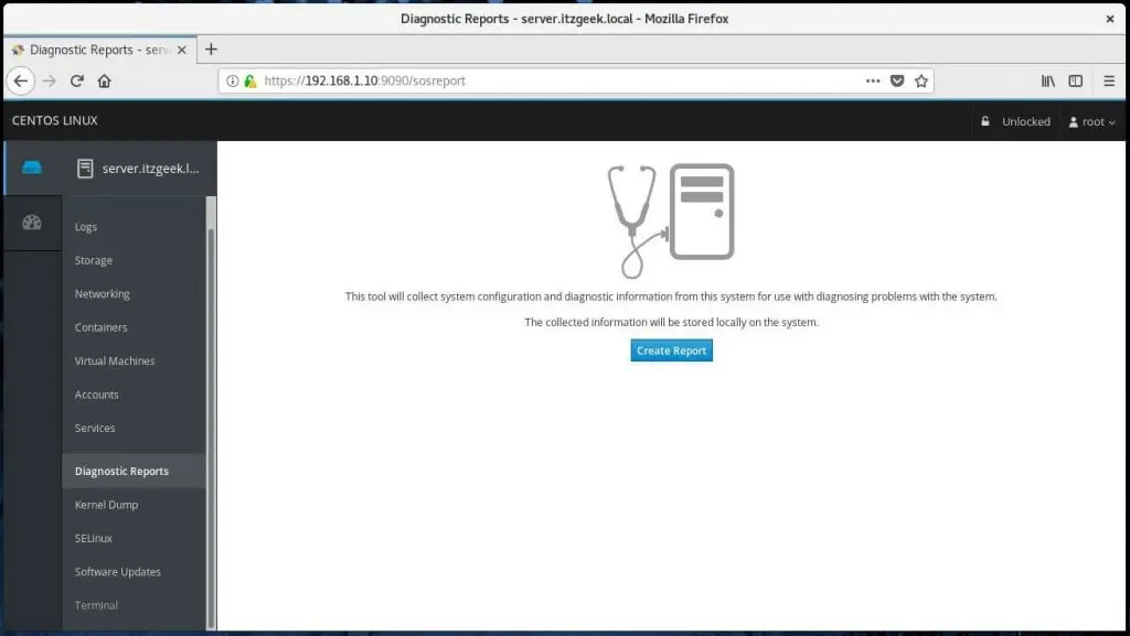 Install Cockpit on CentOS 7 - Generate System Diagnostic Report with Cockpit