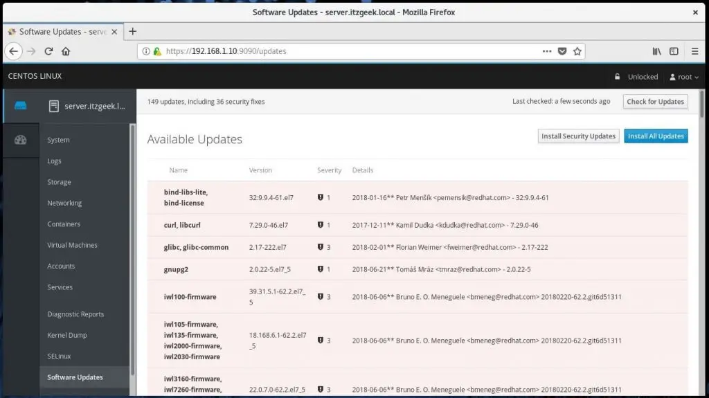 Install Cockpit on CentOS 7 - Handle System Updates with Cockpit