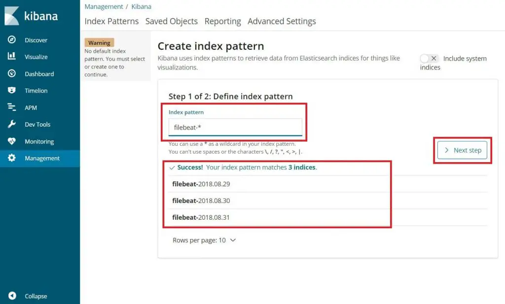 Install Elasticsearch, Logstash, and Kibana (ELK Stack) on CentOS 7 - Create Index Pattren