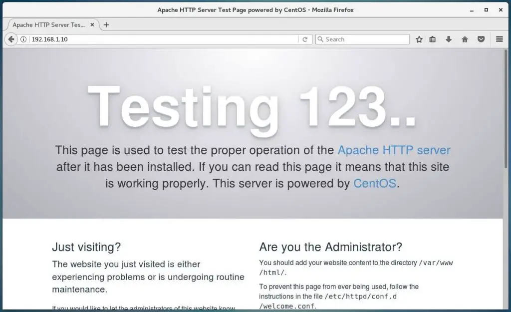 Install Linux, Apache, MariaDB, PHP (LAMP Stack) on CentOS 7 - Apache Web Server's Default Page