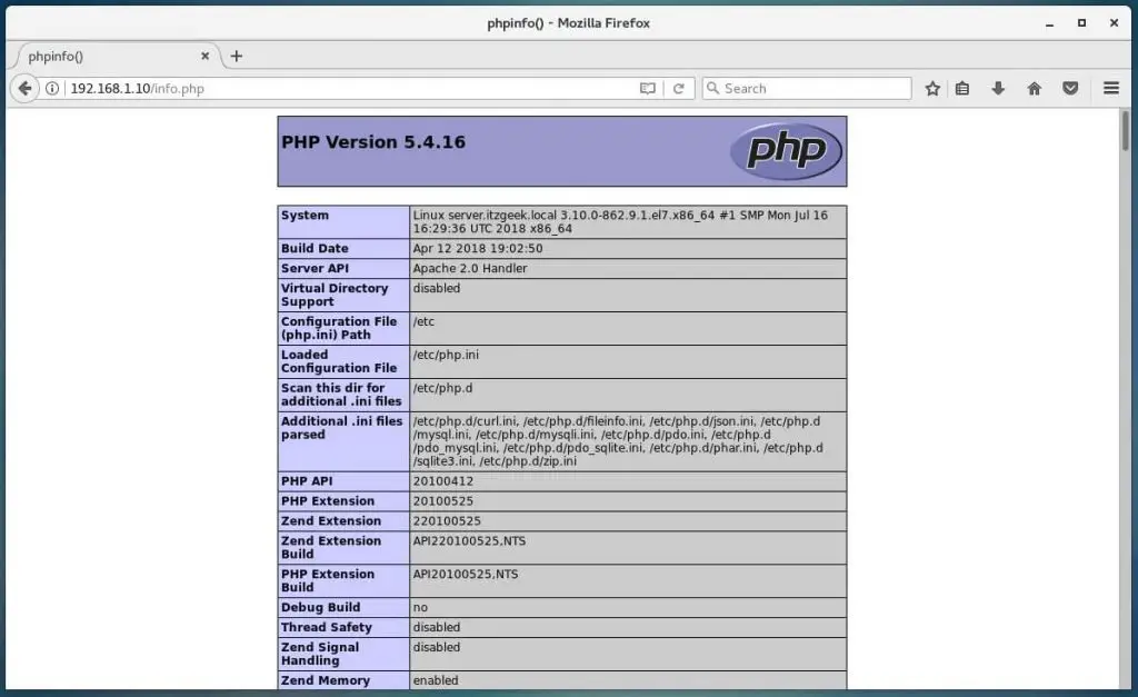 Install Linux, Apache, MariaDB, PHP (LAMP Stack) on CentOS 7 - PHP Information
