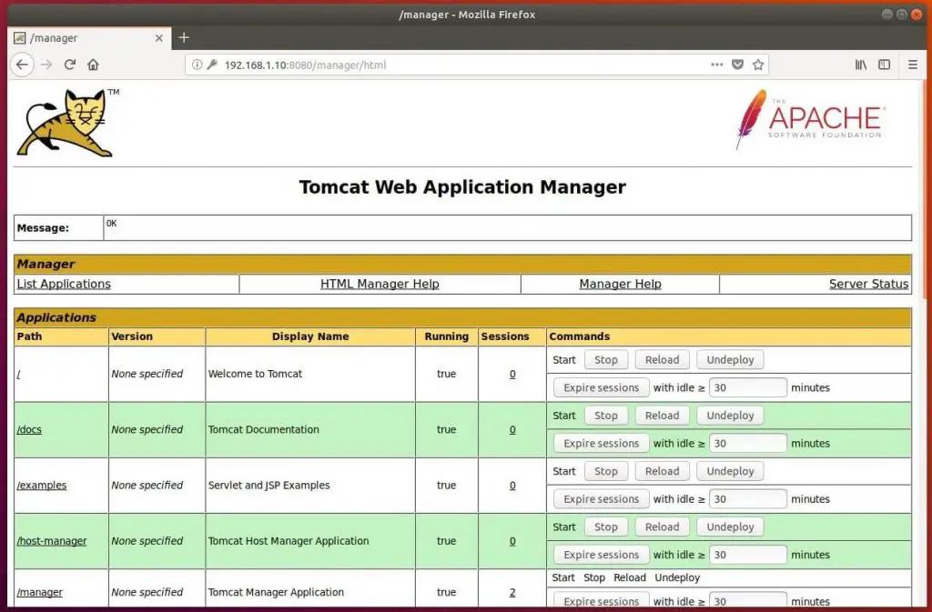 Install Tomcat 9.0 on Ubuntu 18.04 - Tomcat Web Application Manager