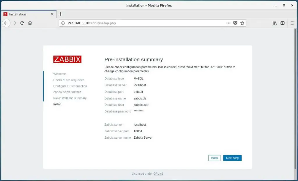 Install Zabbix Server 3.4 on CentOS 7 - Zabbix Pre-Installation Summary