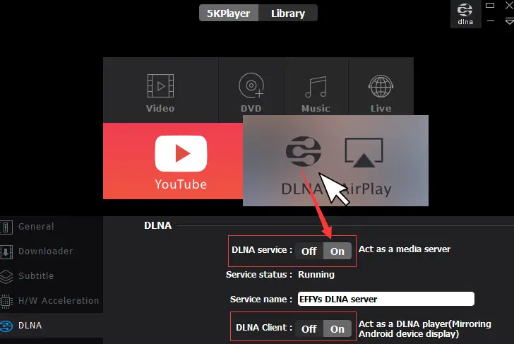 5KPlayer DLNA service