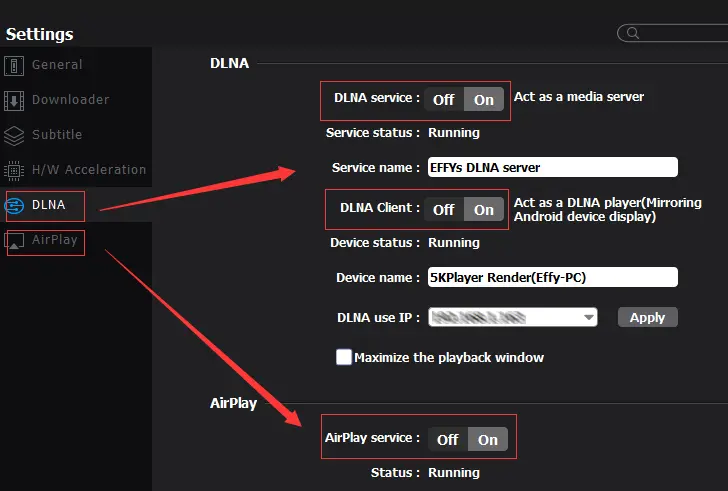 DLNA and Airplay on 5KPlayer