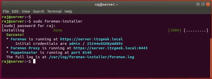 Install Foreman on Ubuntu 18.04 - Foreman Installation Successfull