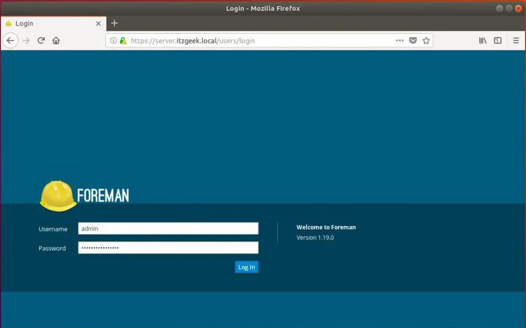 Install Foreman on Ubuntu 18.04 - Foreman Login Screen