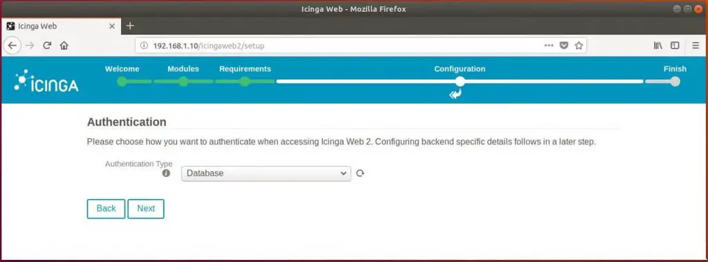 Setup Icinga Web 2 on Ubuntu 18.04 - Authentication Type