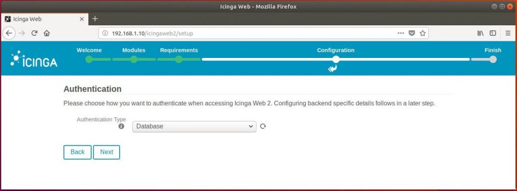 Setup Icinga Web 2 on Ubuntu 18.04 - Authentication Type