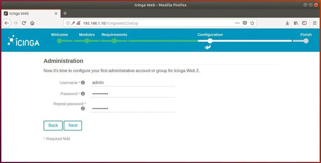 Setup Icinga Web 2 on Ubuntu 18.04 - Create Admin Account