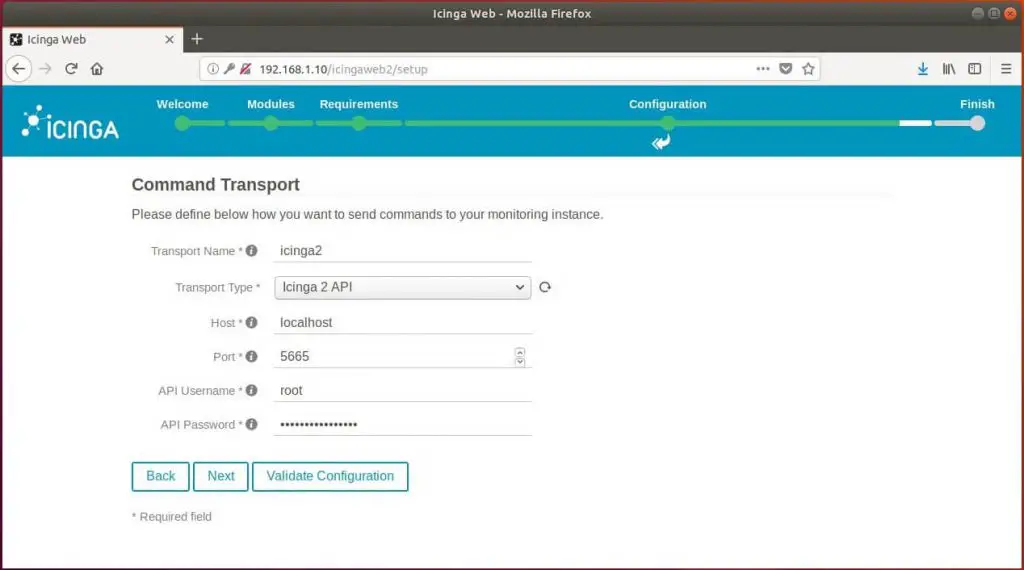 Setup Icinga Web 2 on Ubuntu 18.04 - Icinga 2 API Command Transport
