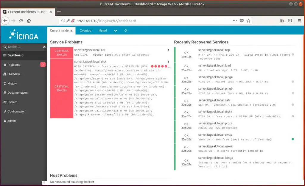 Setup Icinga Web 2 on Ubuntu 18.04 - Icinga Web 2 Dashboard