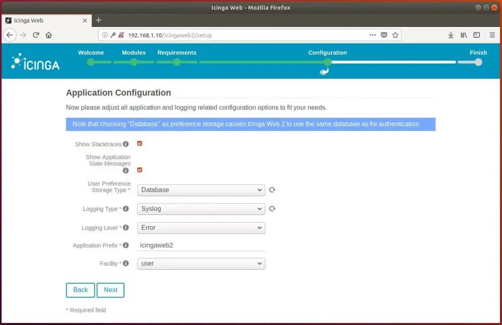 Setup Icinga Web 2 on Ubuntu 18.04 - Logging Information