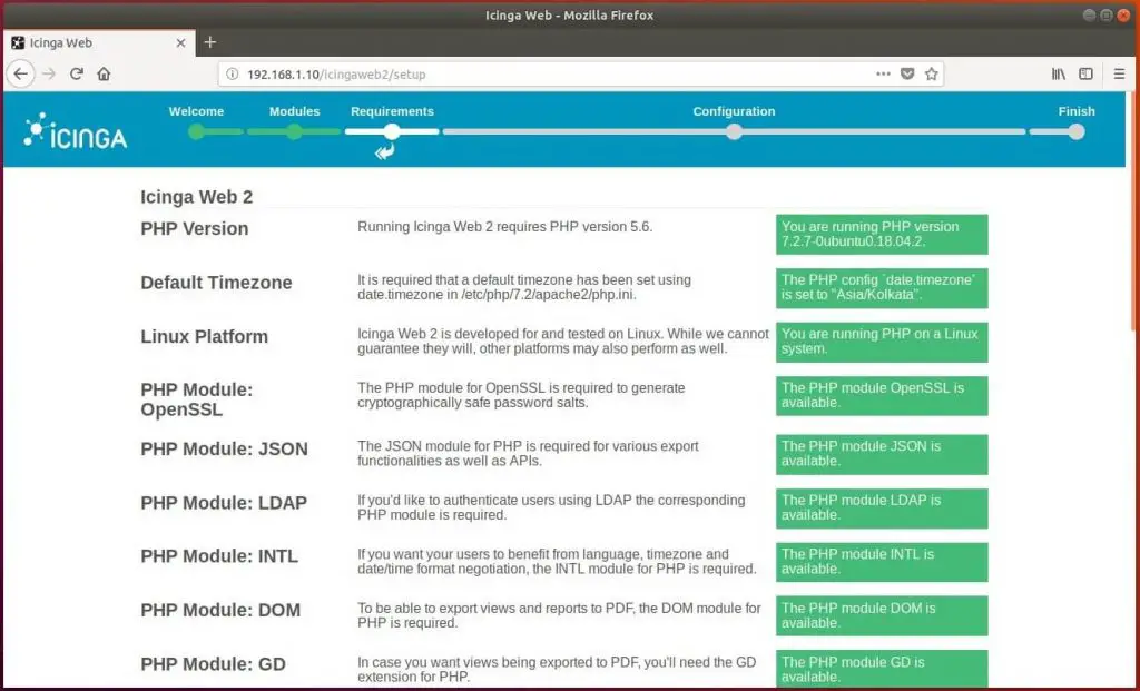 Setup Icinga Web 2 on Ubuntu 18.04 - PHP Extension Status