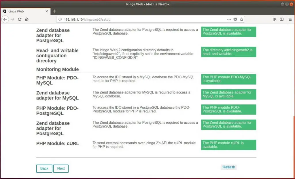 Setup Icinga Web 2 on Ubuntu 18.04 - PHP Extensions Status
