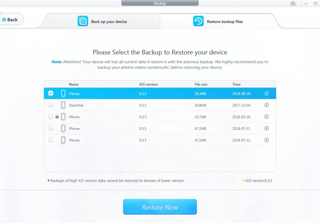 DearMob - Restore Backup to iPhone