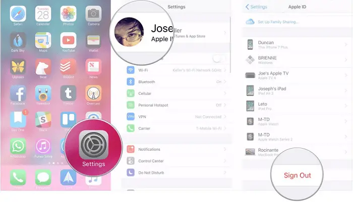 Sign out apple id
