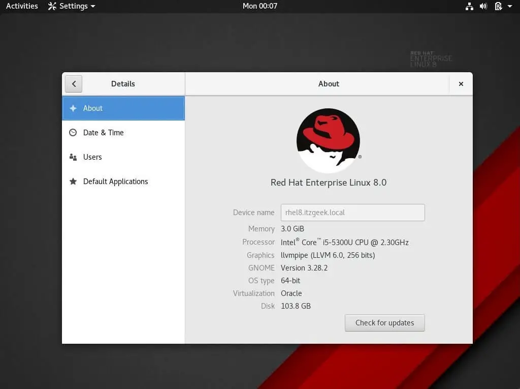 Install GNOME GUI on RHEL 8 - RHEL 8 System Information