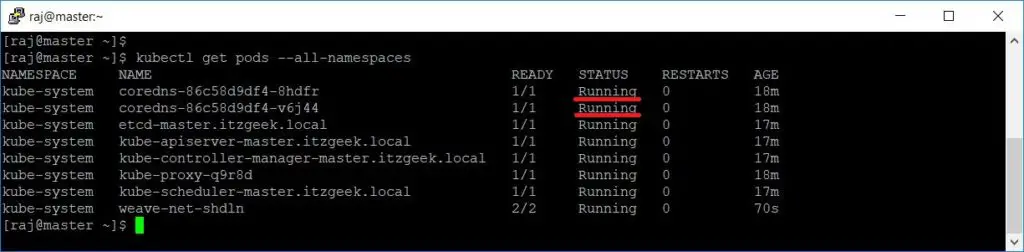 Install Kubernetes on CentOS 7 - Cluster Status post installing Network Add-on