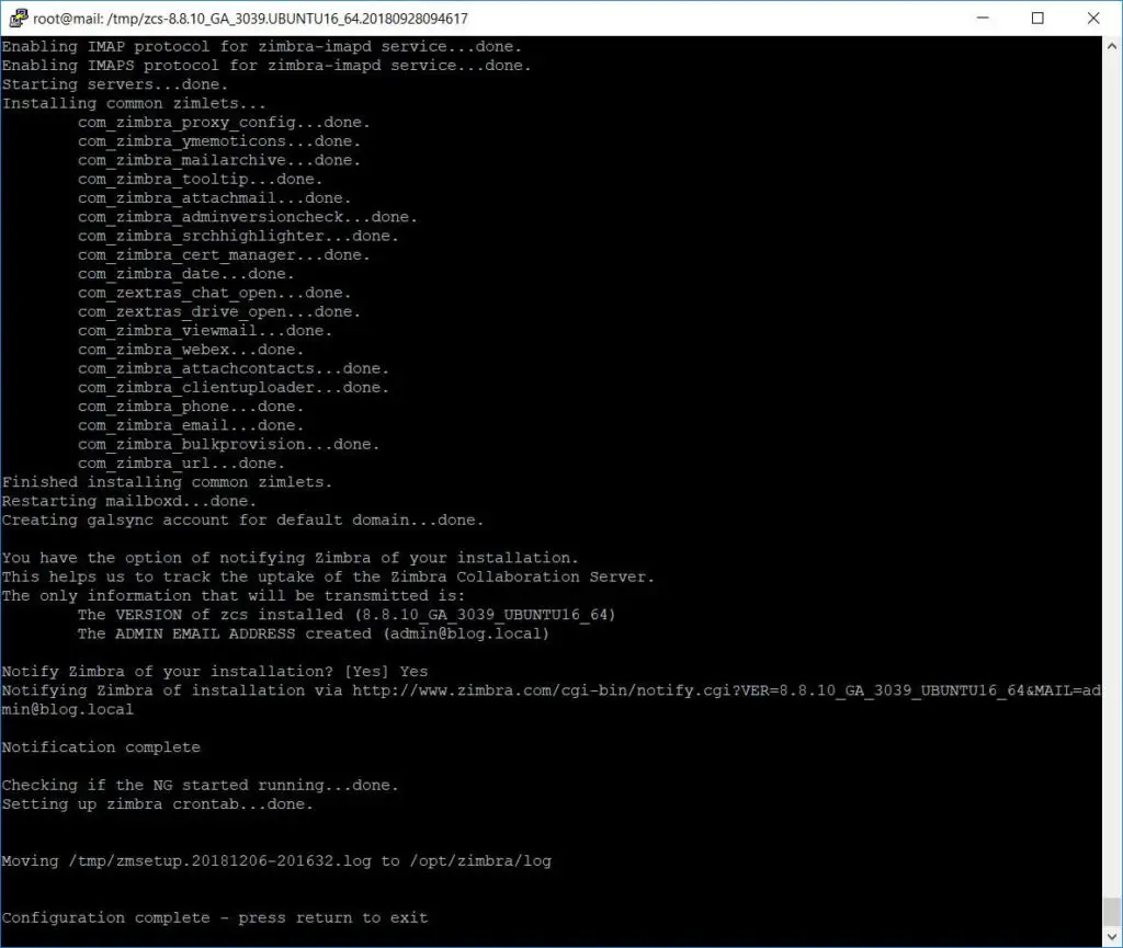 Install Open Source Zimbra Mail Server on CentOS 7 - Installation Completed