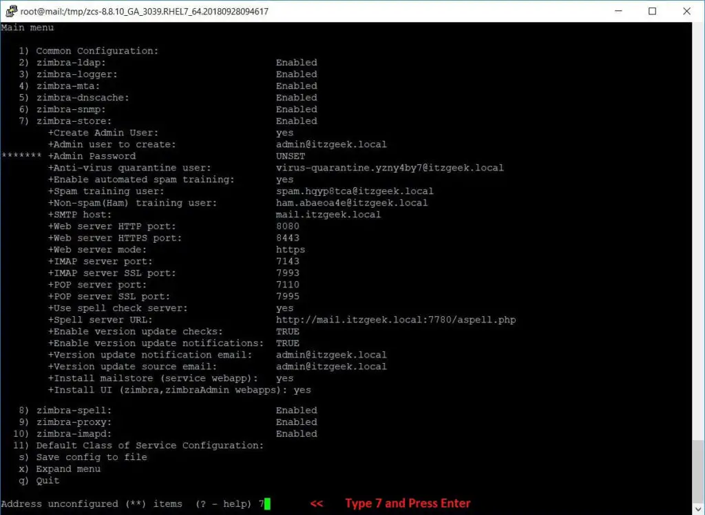 Install Open Source Zimbra Mail Server on CentOS 7 - Set Zimbra Admin Password