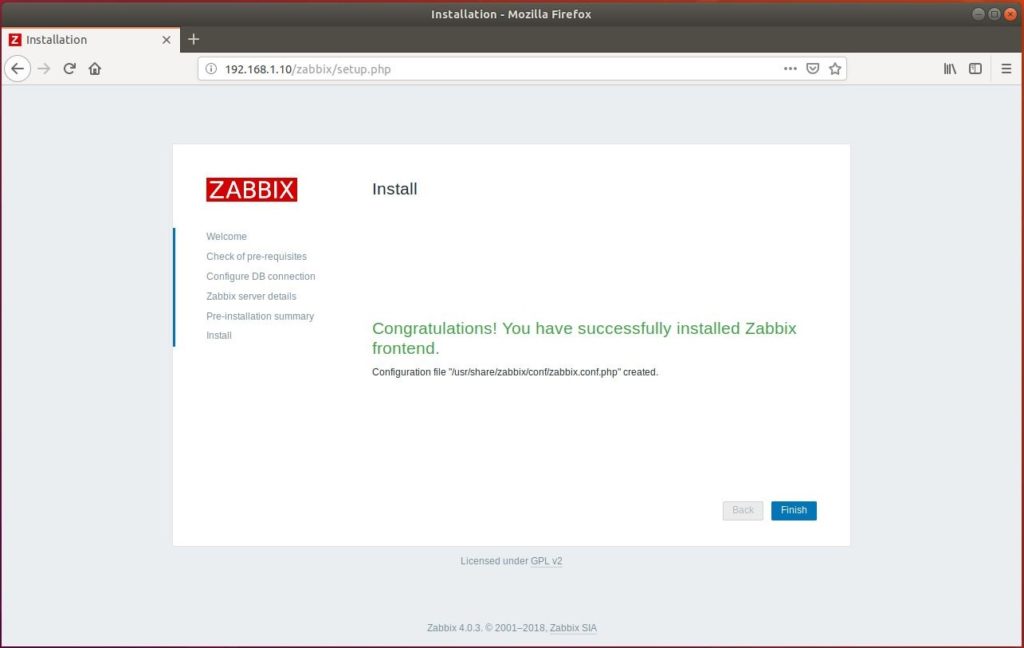 Install Zabbix Server 4.0 on Ubuntu 18.04 - Zabbix Installation Completed