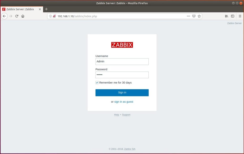 Install Zabbix Server 4.0 on Ubuntu 18.04 - Zabbix Login Screen