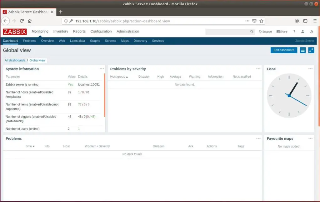 Install Zabbix Server 4.0 on Ubuntu 18.04 - Zabbix Server Dashboard