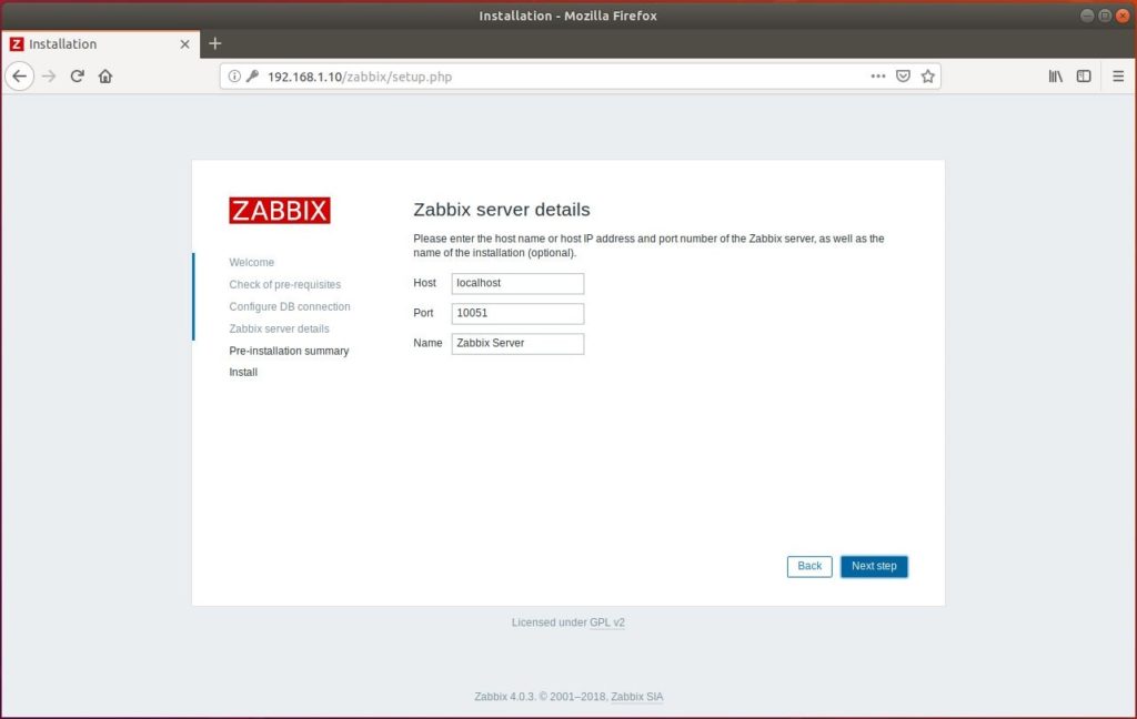 Install Zabbix Server 4.0 on Ubuntu 18.04 - Zabbix Server Details