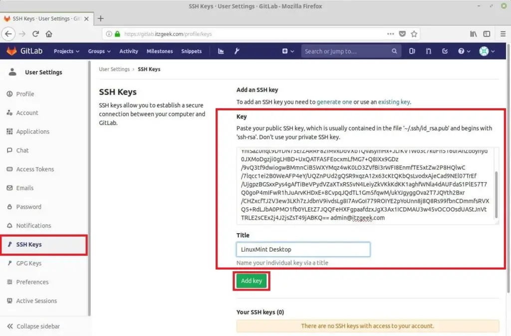 Install and Configure GitLab on CentOS 7 - Add SSH Key