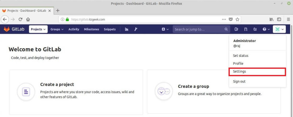 Install and Configure GitLab on CentOS 7 - Change Admin Settings