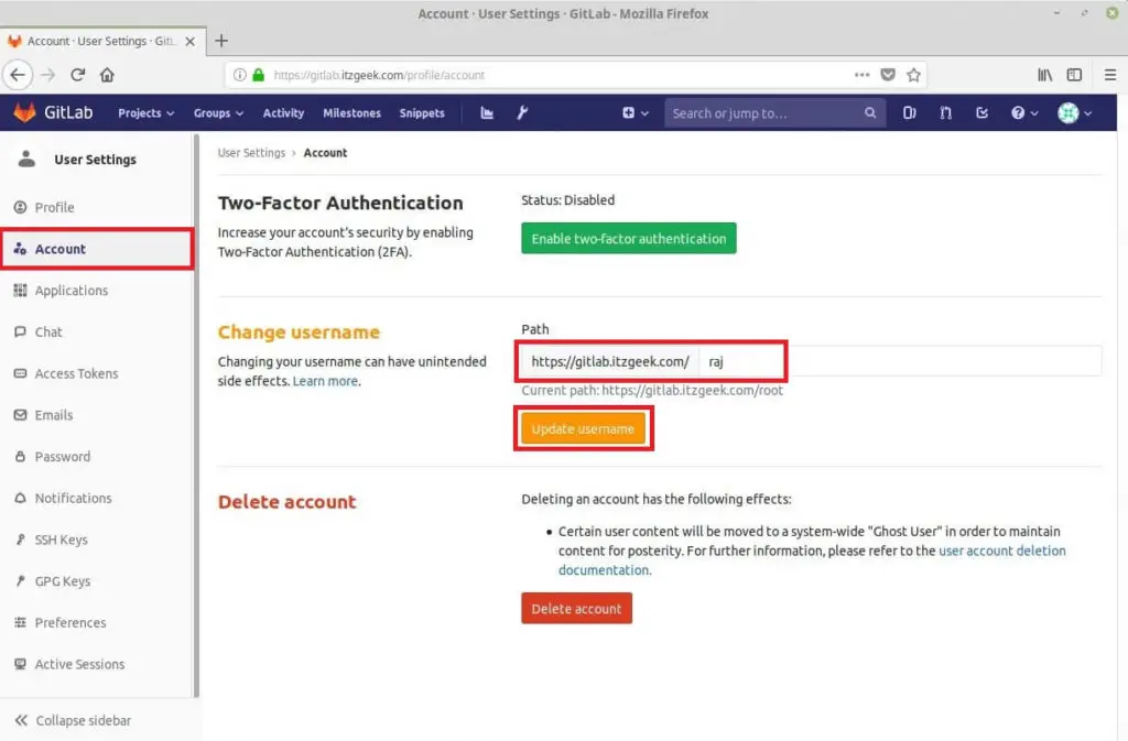 Install and Configure GitLab on CentOS 7 - Change GitLab Default Admin Account Name