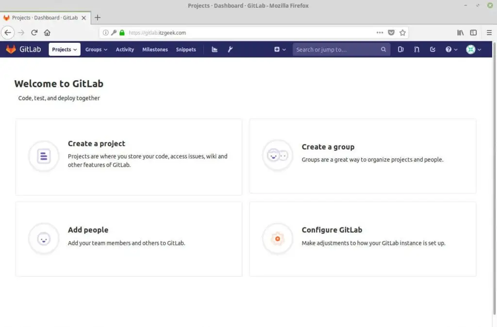 Install and Configure GitLab on CentOS 7 - GitLab Welcome Page