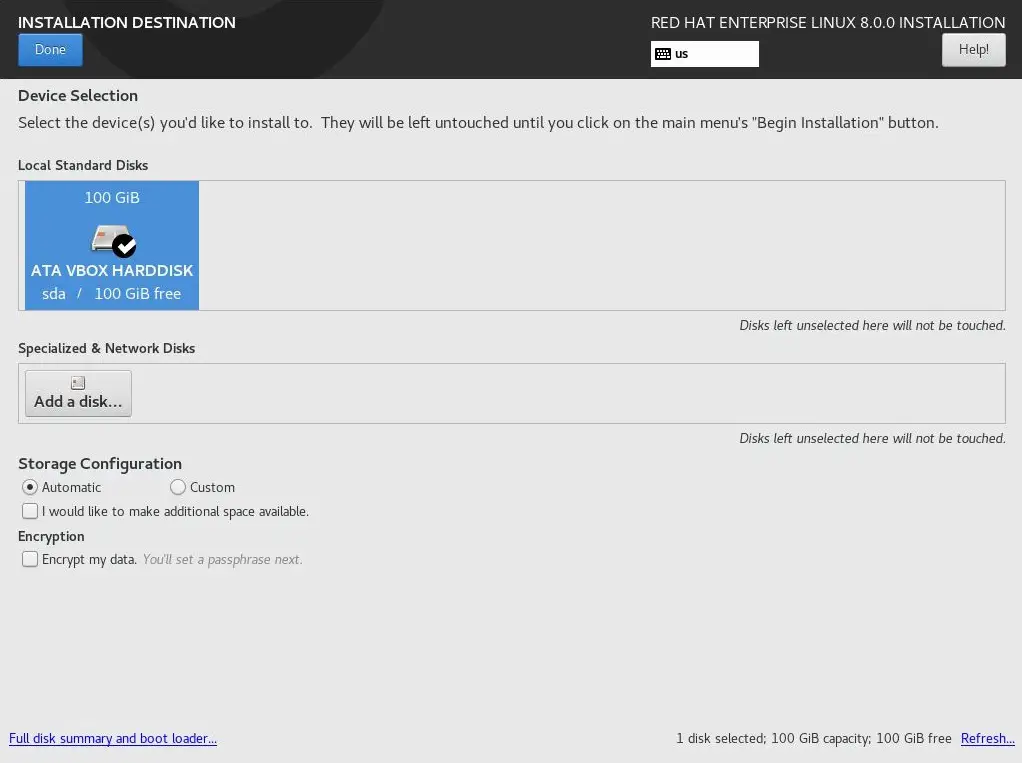 Installation Destination
