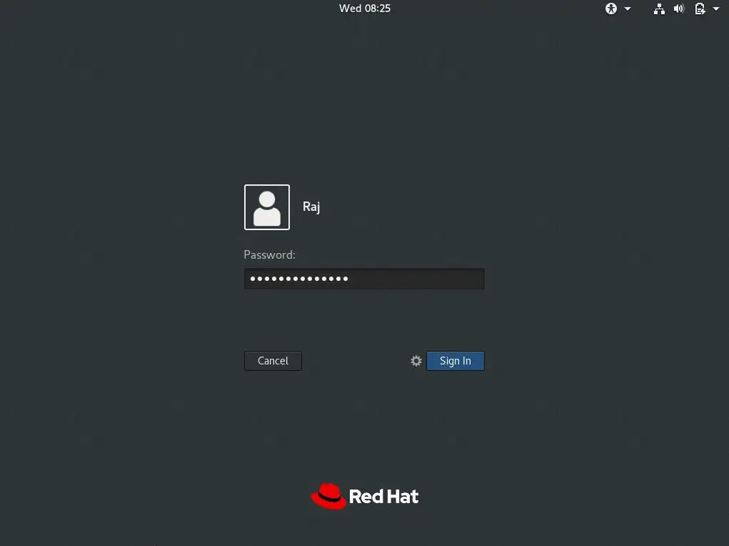 RHEL 8 GNOME Login Screen